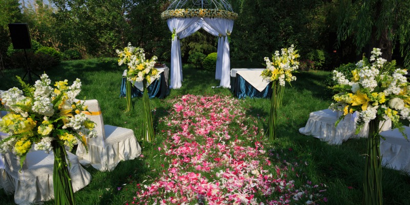beautiful backyard arch with flowers