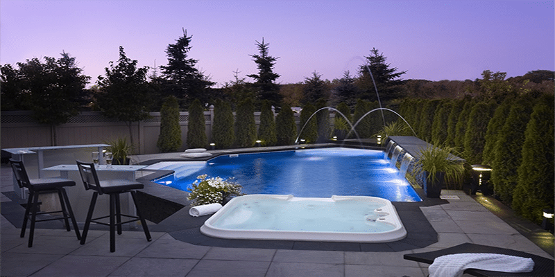 pool with modern water feature